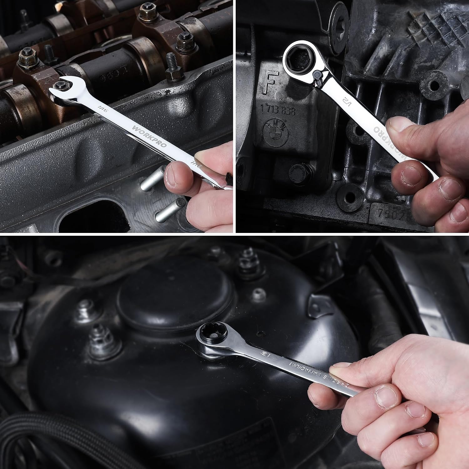 WORKPRO 7-Piece 3-in-1 Reversible Ratchet Wrench Set, SAE quality durable steel for tight-space fastening