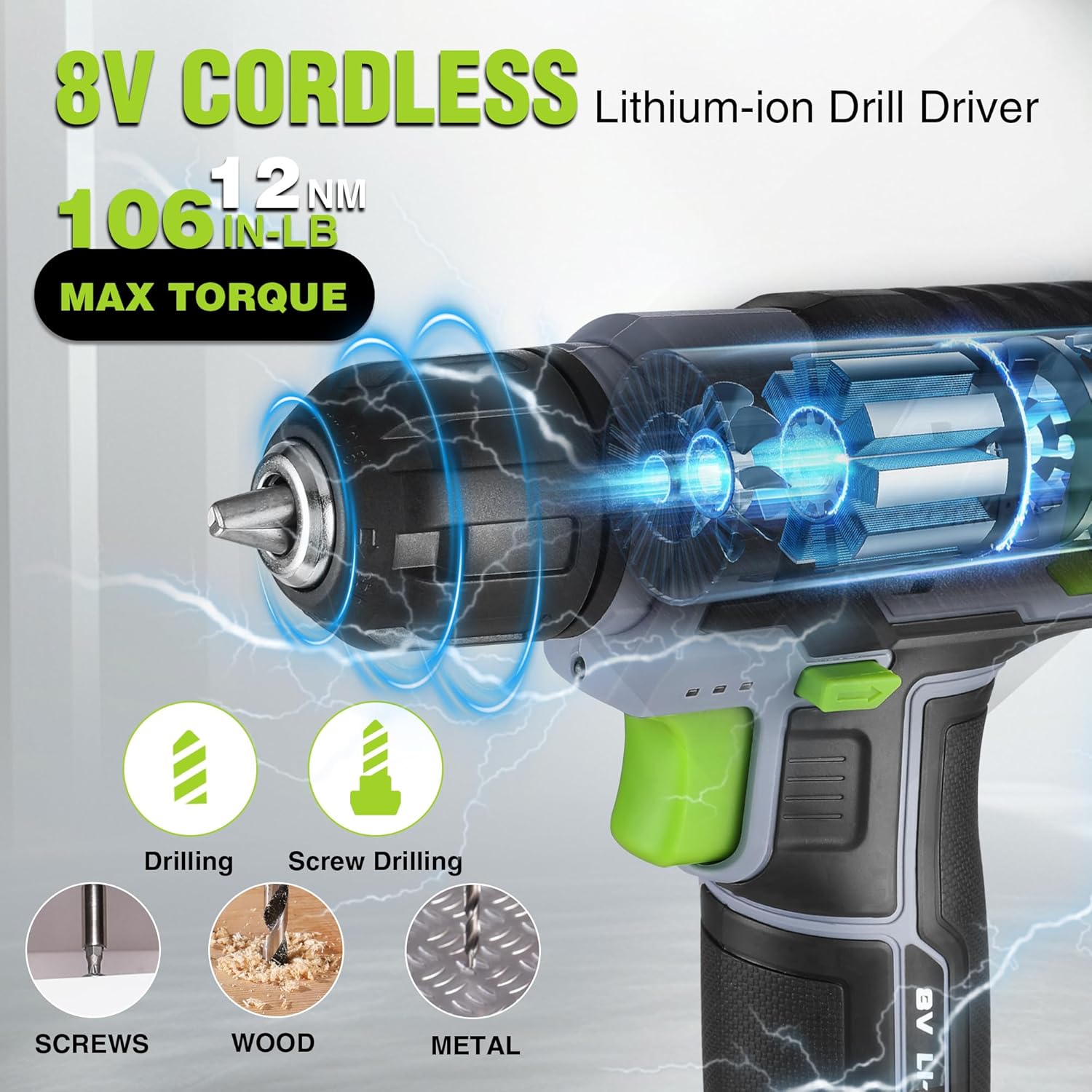 WORKPRO 43-Piece Cordless 8V Drill Driver Home Tool Set with Stackable Tool Box, Grey