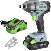 WORKPRO 20V cordless impact wrench kit with battery, charger, and mounting strap