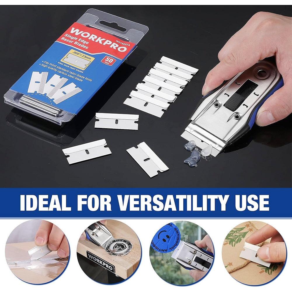 WORKPRO single-edge razor blades with scraper tool and loose replacement blades