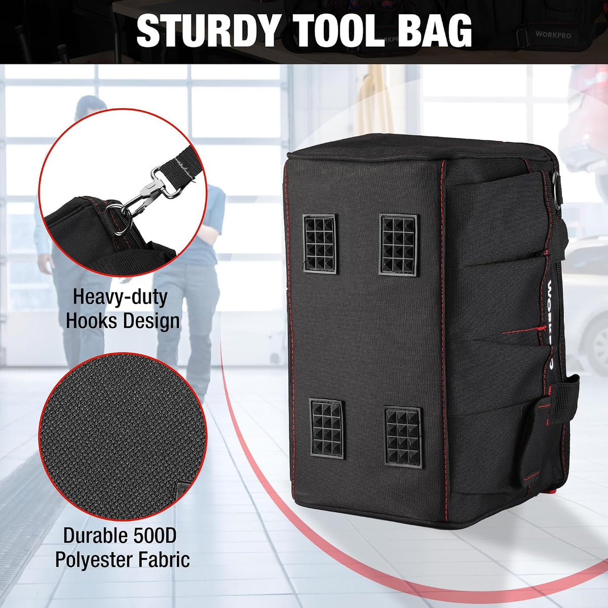 WORKPRO 14-inch Tool Bag Multi-pocket Tool Organizer with Adjustable Shoulder Strap