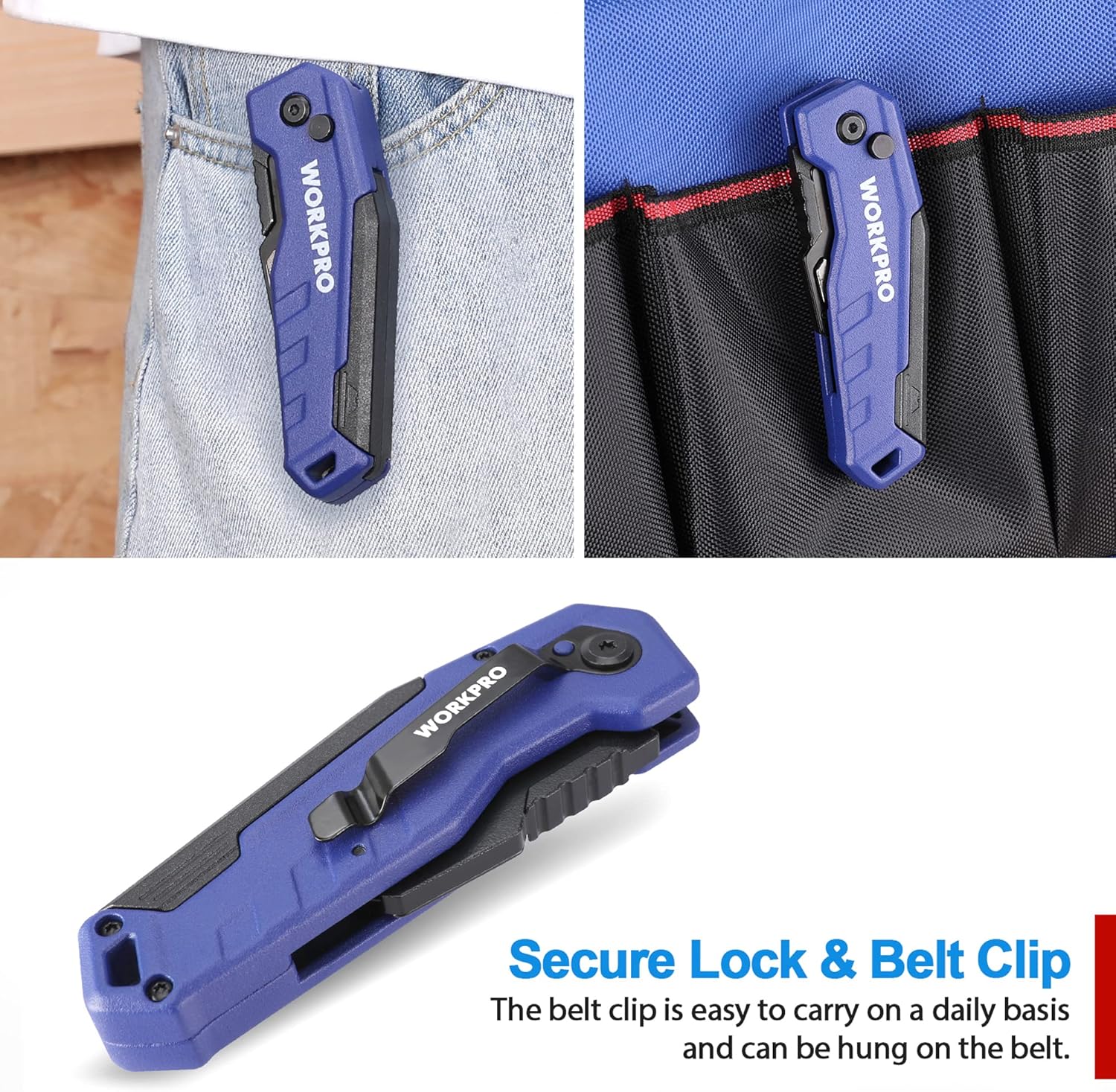 WORKPRO Folding Utility Knife, Quick Change Box Cutte 13 Extra Blades Included, Blue
