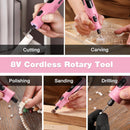 WORKPRO 8V Cordless Rotary Tool Kit, 117 Accessories, 6 Variable Speeds, LED Light, Type-C Charging, for DIY Projects－Pink Ribbon