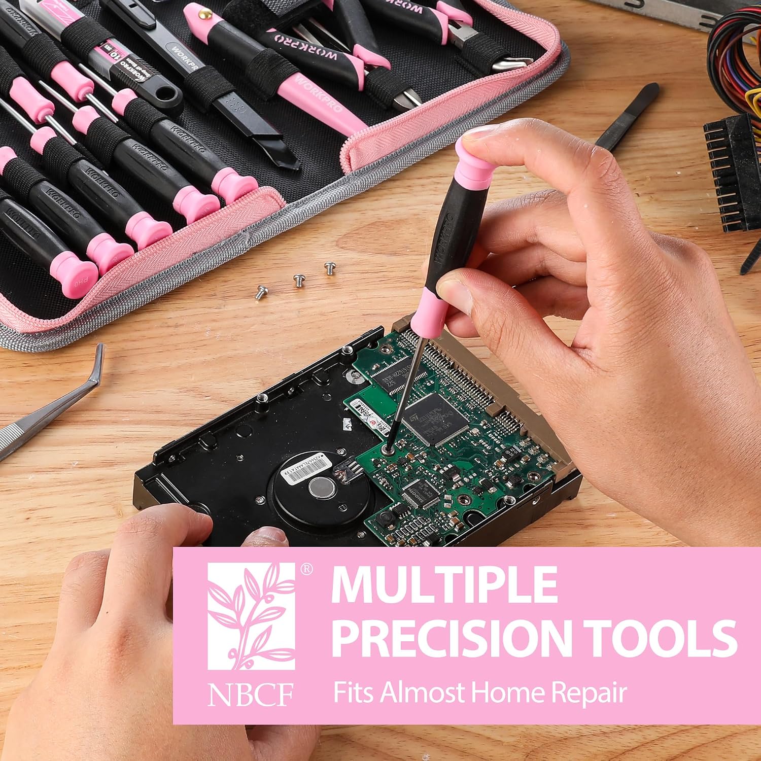 WORKPRO 33 Pcs Precision Repair Tool Set Includes Pliers Set - Pink Ribbon