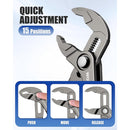 WORKPRO Mini Water Pump Pliers, 4-Inch Groove Joint Pliers, Fast Adjustable Tongue and Groove Plier with 15-Position Push-Lock, V-Jaw for Multi-Surface Grip, EDC Plier for Tight Spaces & Versatile Use