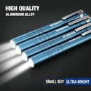WORKPRO LED Pen Light, Aluminum Pen Flashlights, Pocket Flashlight with Clip for Inspection, Emergency, Everyday, 2AAA Batteries Included, Blue (4-Pack)