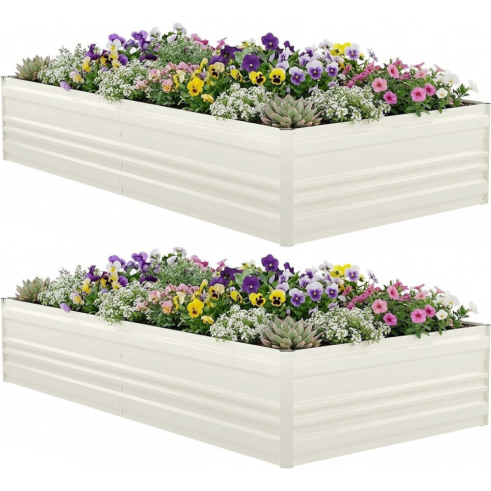 WORKPRO 7.5x4x1ft Outdoor Galvanized Metal Raised Garden Bed, White, 2PK