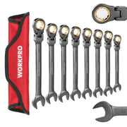 WORKPRO wrench set with red storage bag, multiple dark gray wrenches laid out