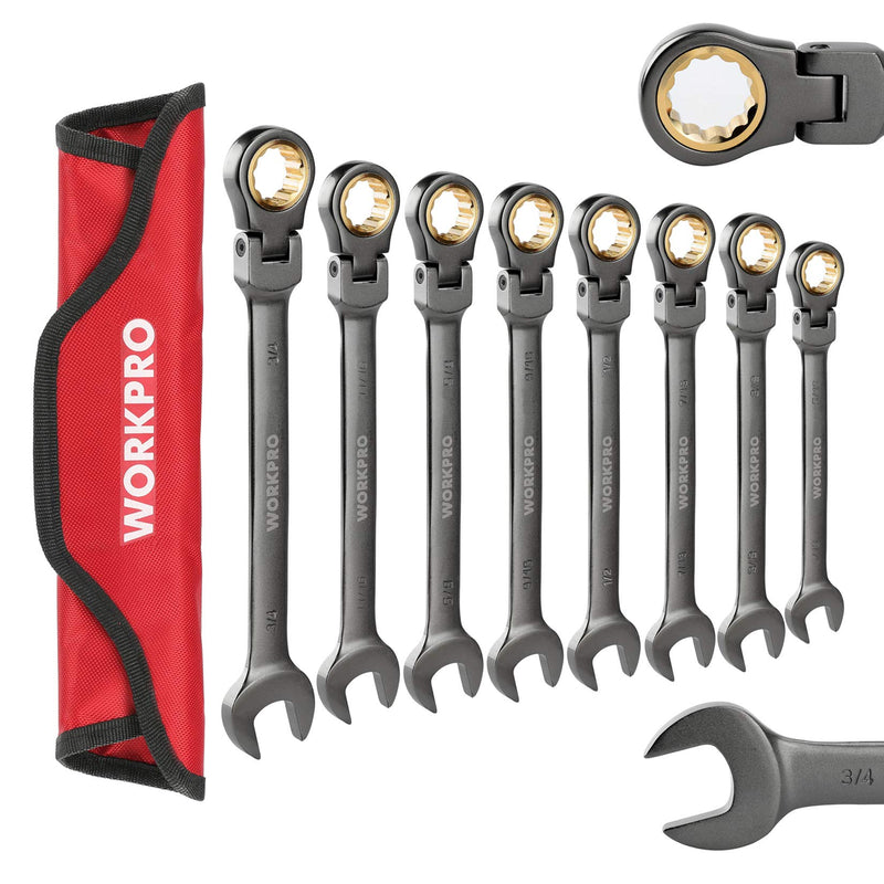 22 Piece SAE and Metric Flexible Head Ratcheting Wrench Set