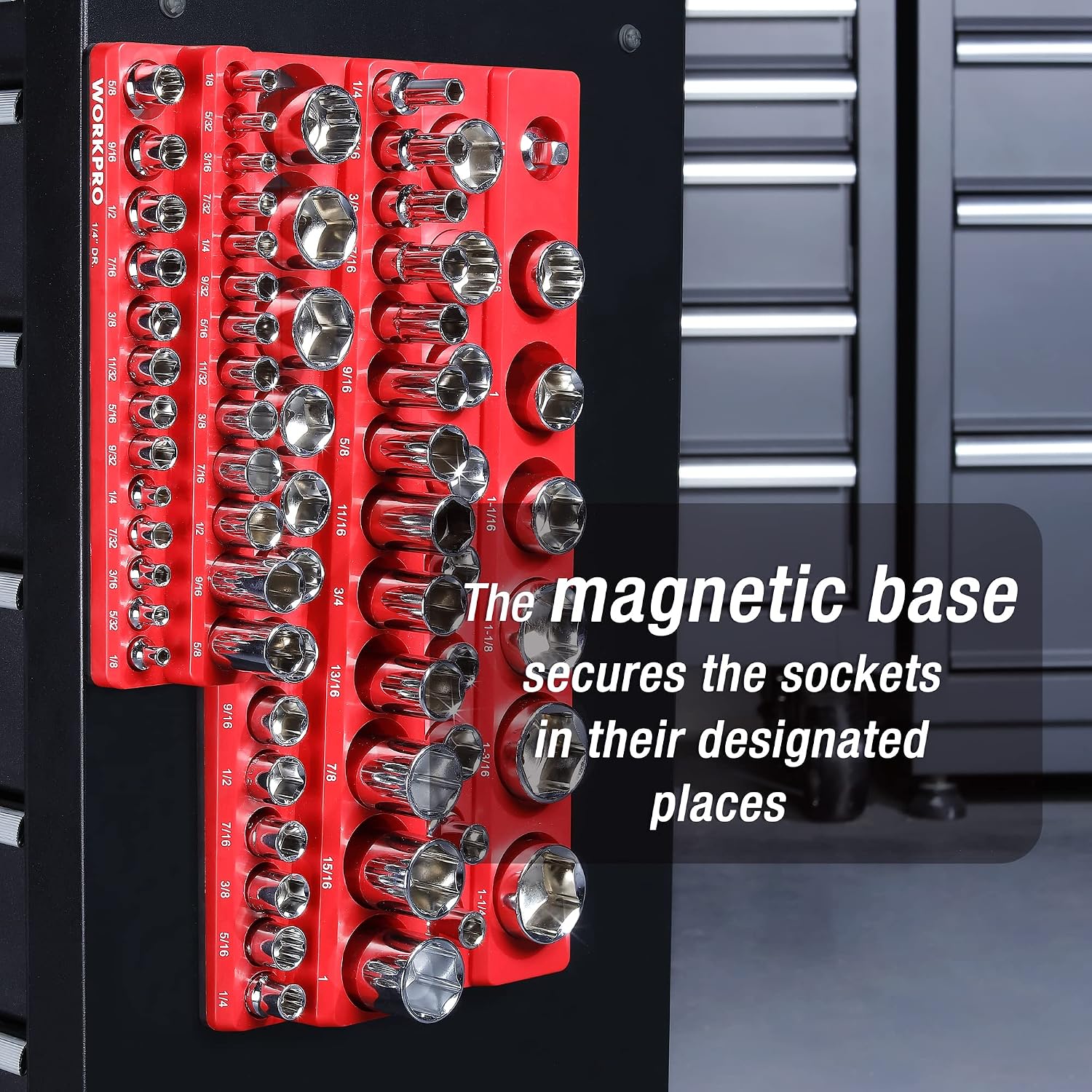 WORKPRO 1/4", 3/8", 1/2" Dr SAE Magnetic Socket Organizer Set (Socket not Included)