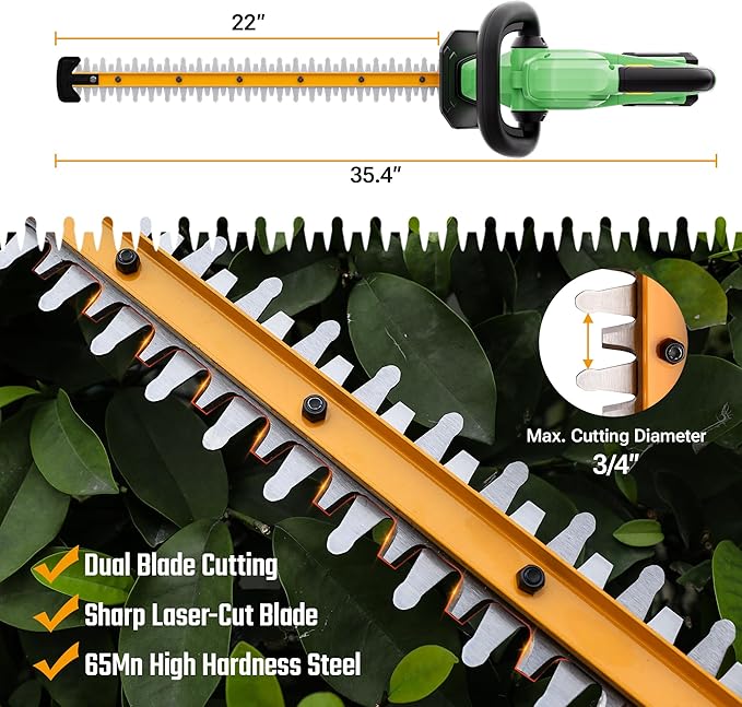 WORKPRO 20V Cordless Hedge Trimmer, 22" Dual-Action Blade, 3/4" Cutting Capacity