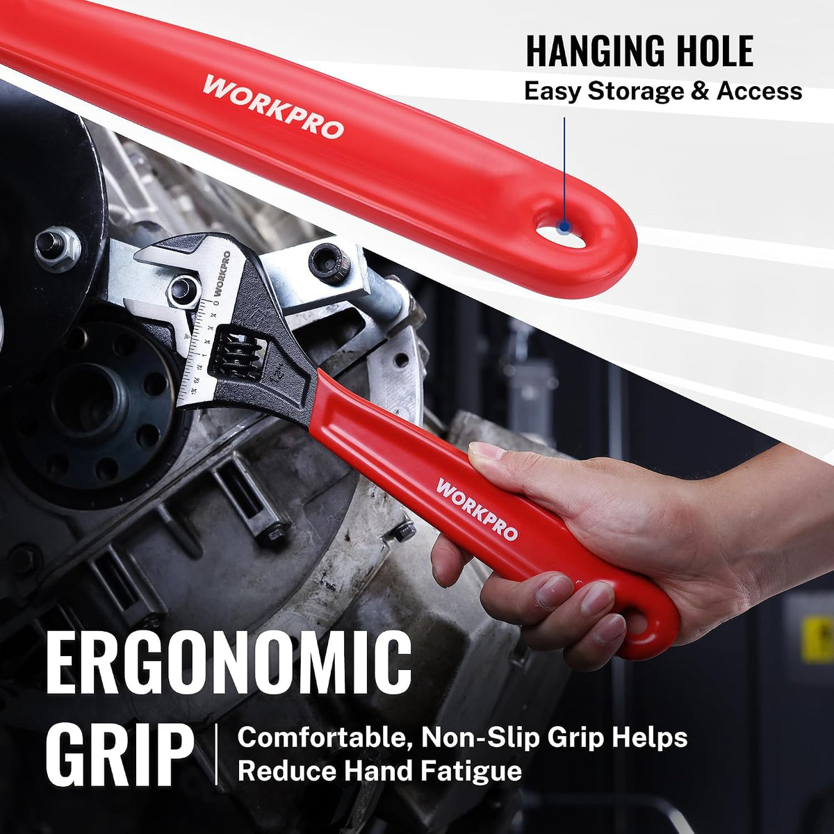 WORKPRO 12-Inch Adjustable Wrench, Wide Jaw Cr-V steel Wrench