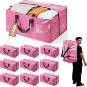 Set of pink extra-large moving bags with black handles and zipper closures.