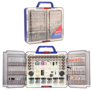 Rotary tool accessory kit storage case with assorted mounted attachments