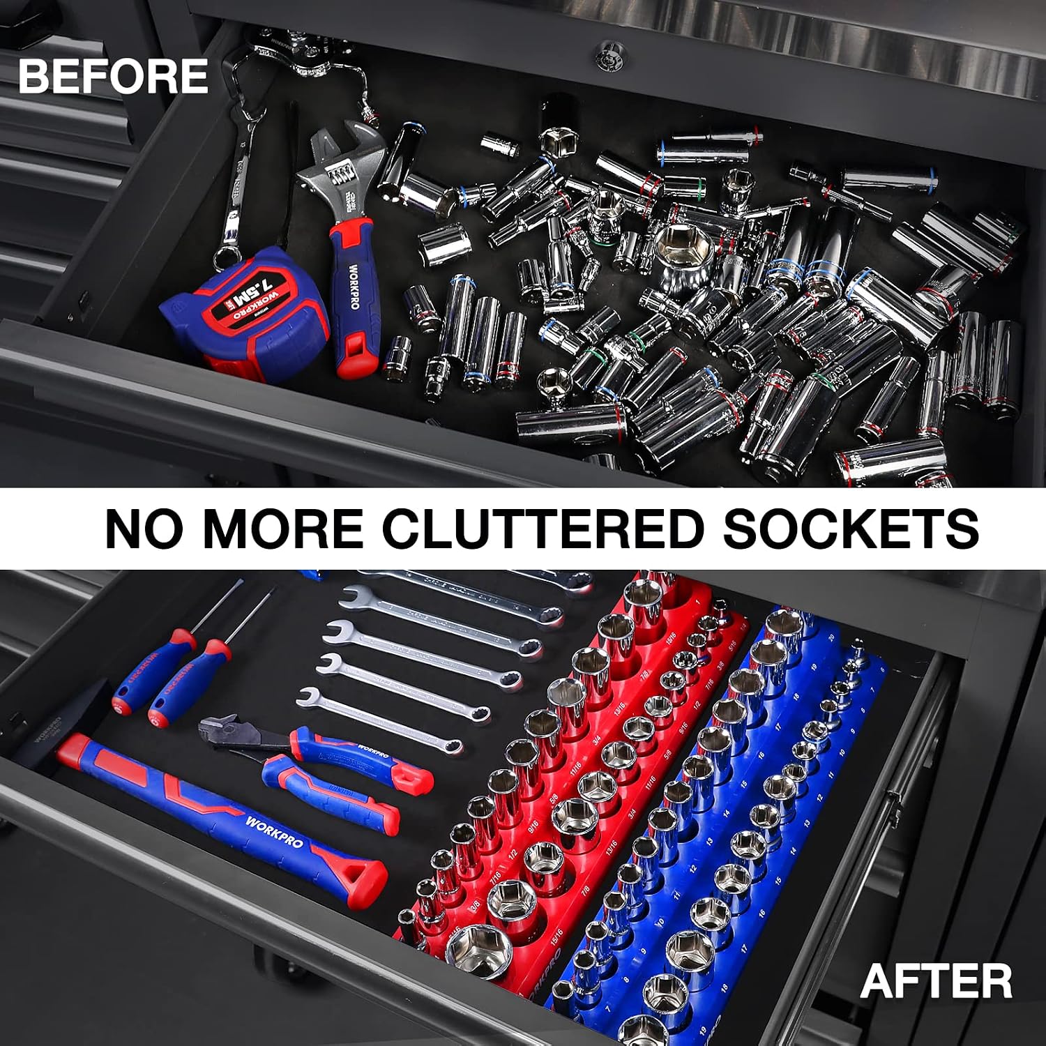 WORKPRO 3/8-inch Magnetic Socket Organizer Set (Sockets Not Included)