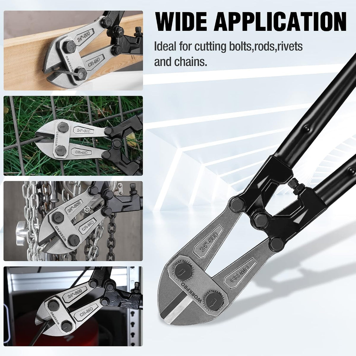 WORKPRO Bolt Cutter, Bi-Material Handle with Soft Rubber Grip, 24", Chrome Molybdenum Steel Blade