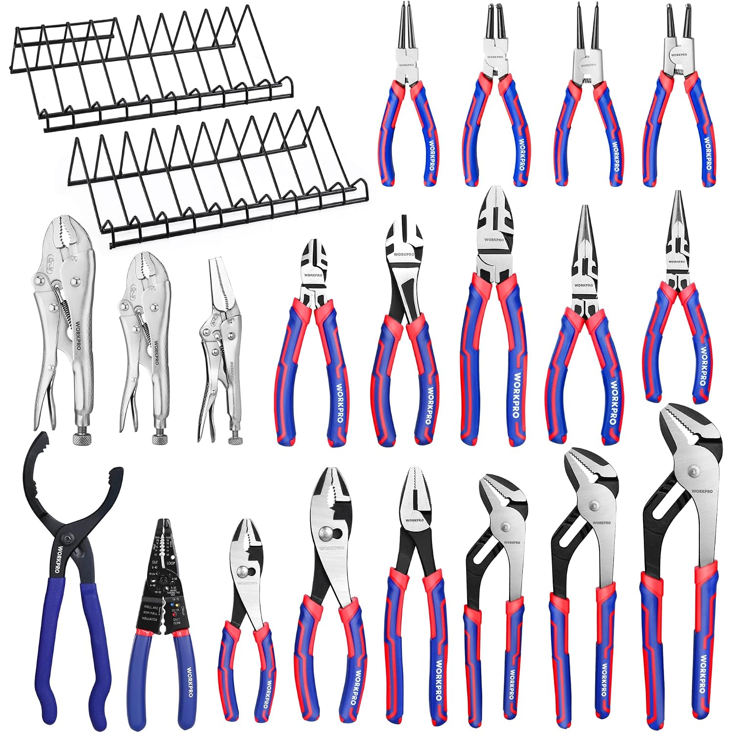 WORKPRO Pliers Set, 20-Piece Complete Pliers Set with 2-pack Organizer Rack, Channel Locks Plier and Vise Grip Plier Assortment for Home, Garage, Mechanics & DIY Projects