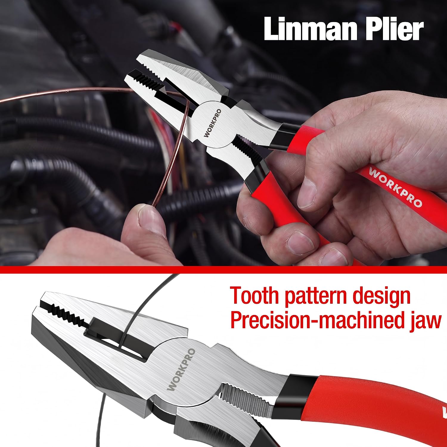 WORKPRO 7-Piece Pliers Set, Pliers Tool Set with Comfort Grip, Red | Groove Joint Plier, Long Nose Pliers, Slip Joint Pliers, Linesman Plier, Diagonal Pliers for DIY & Home Use