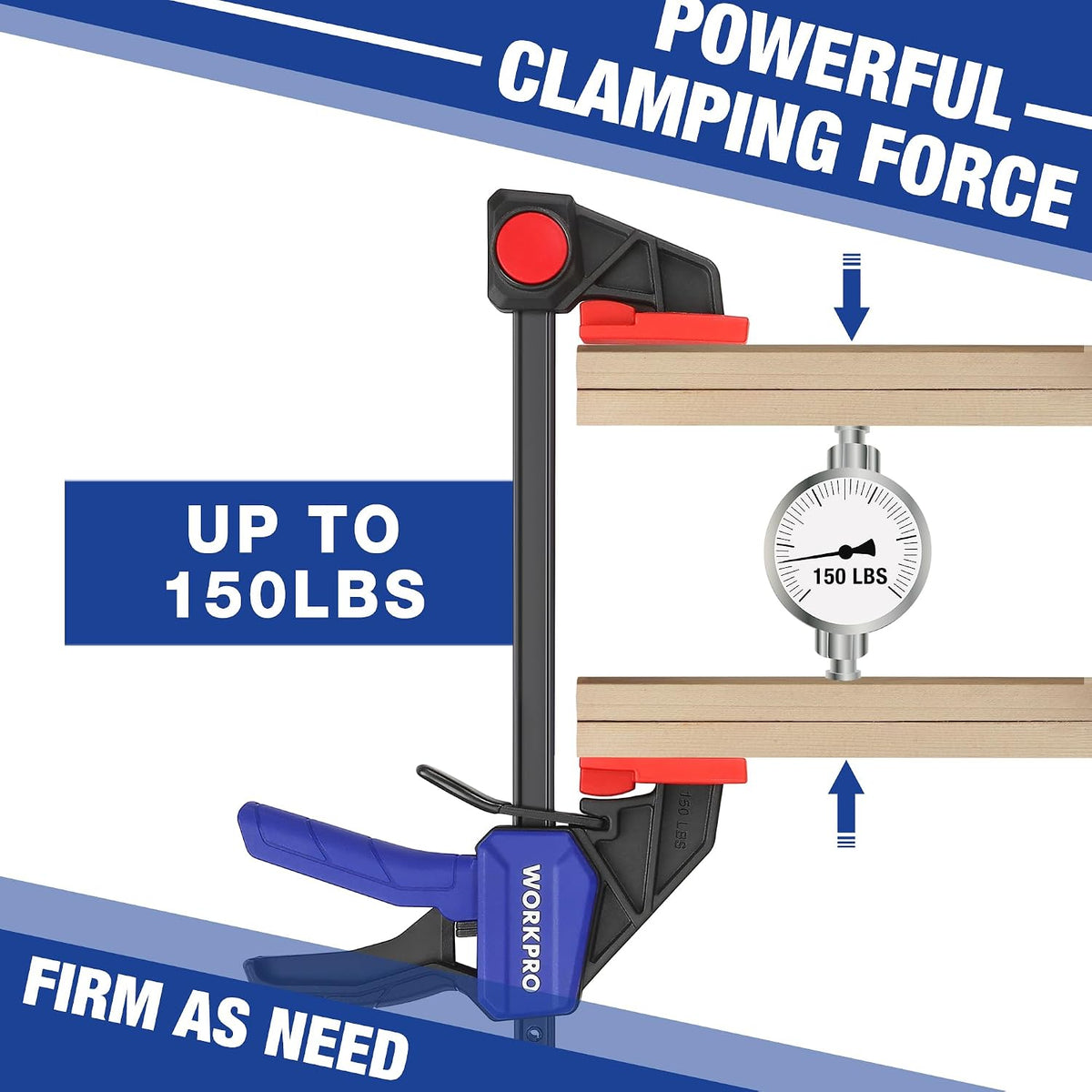 WORKPRO 6" Clamps for Woodworking 2-Pack, Light Duty Wood Clamps | Quick-Release, One Hand 150 LBS Load Limit, Woodworking and DIY Projects