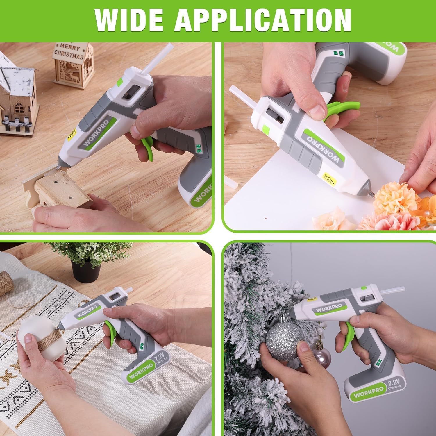 WORKPRO 7.2V Cordless Hot Melt Glue Gun Kit, White