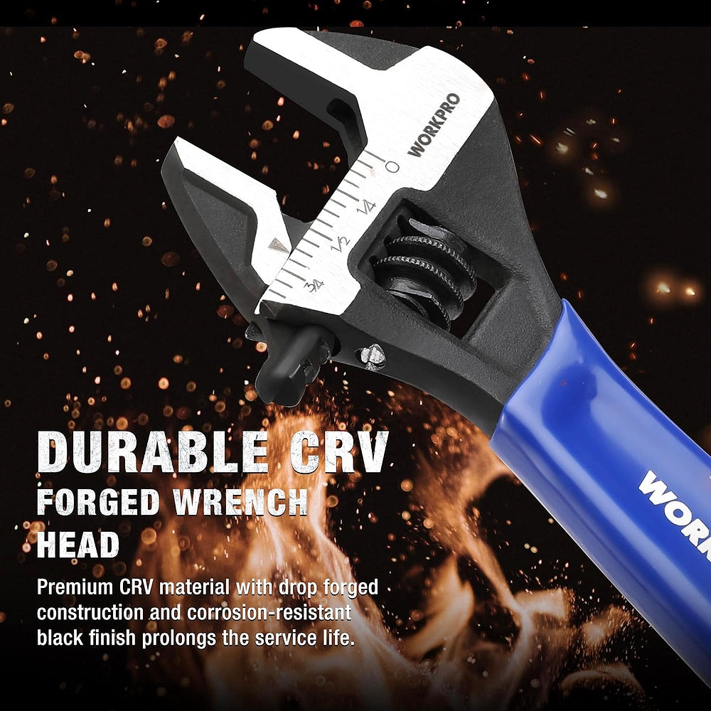 Mini adjustable wrench with drop-forged CR-V steel head and blue ergonomic grip handle