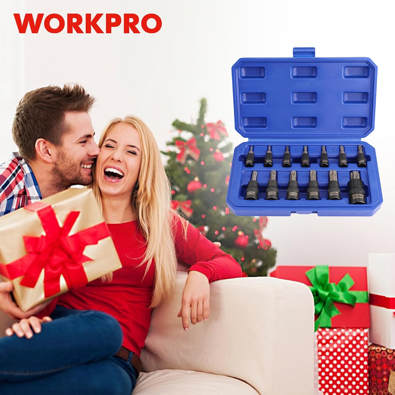 Torx bit socket set in blue case with assorted sockets and bits