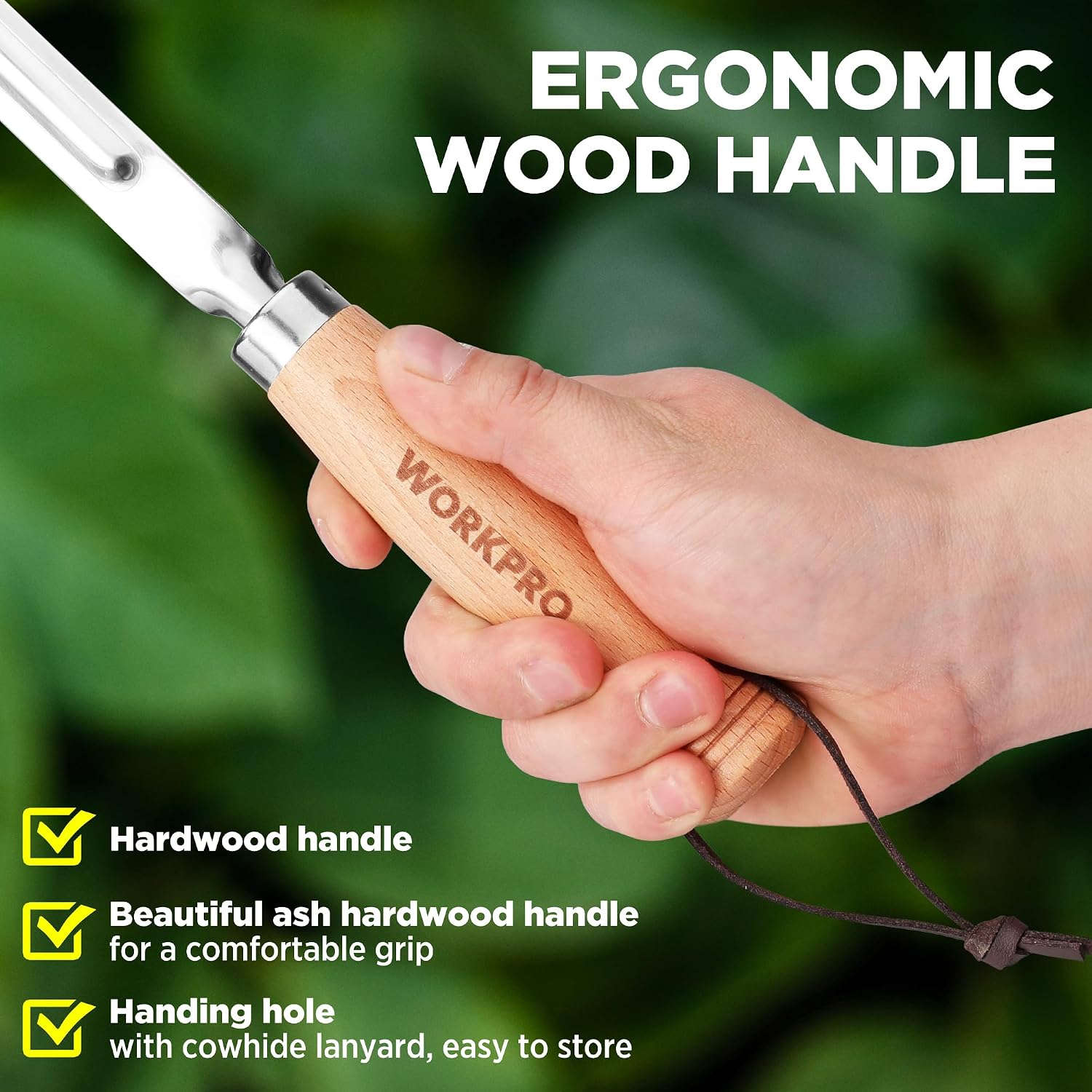 Ergonomic beech wood handle crack weeder with lanyard and stainless steel scraper