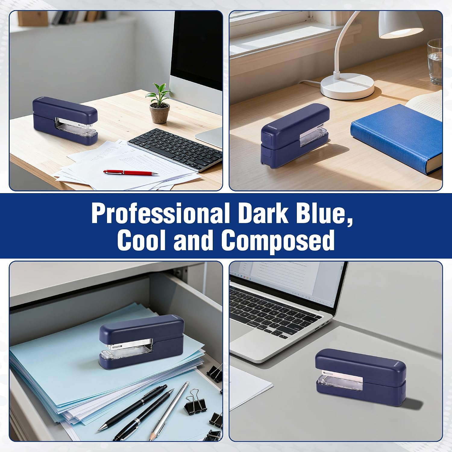 WORKPRO 2 in 1 stapler in dark blue with built in staple remover, secure, durable, convenient quality
