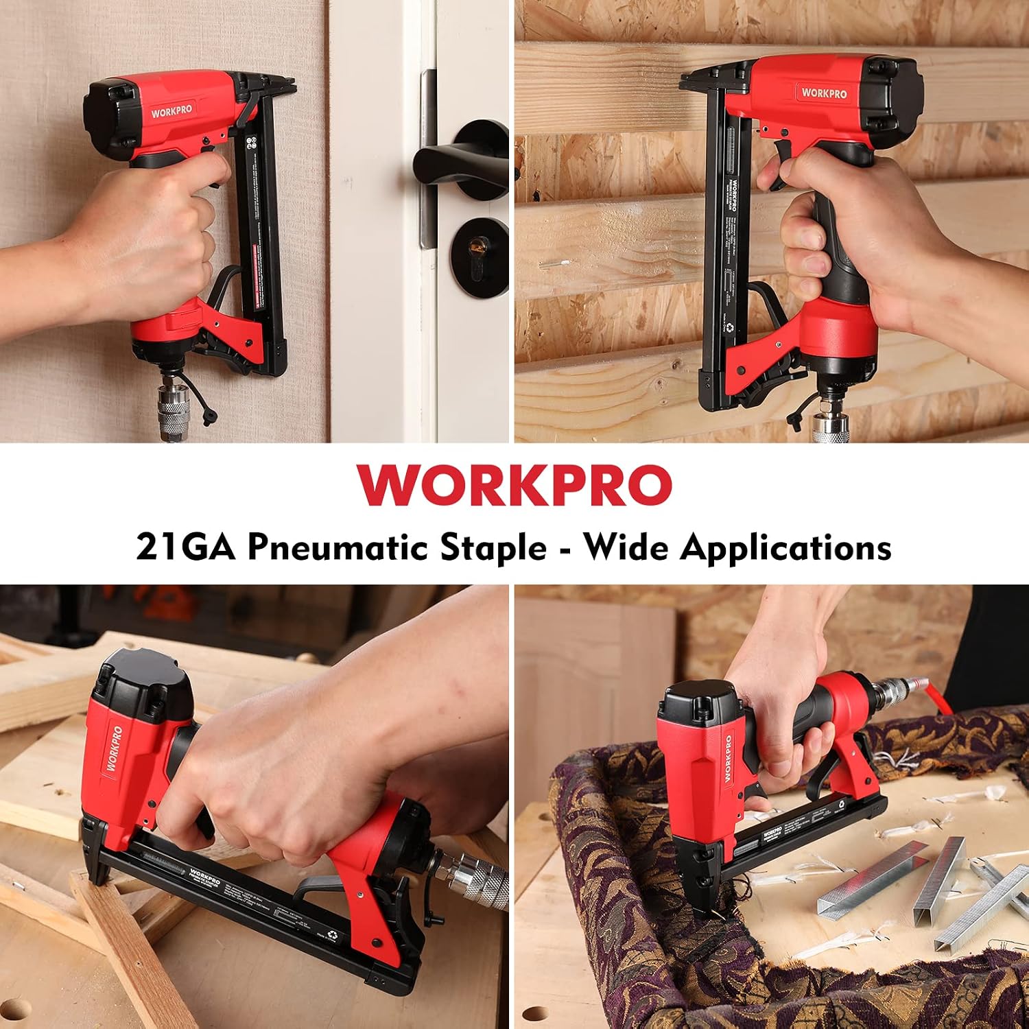 WORKPRO Pneumatic 22 Gauge Staple Gun, 7116 Upholstery Stapler with 1884pcs Staples 1/4” to 5/8”