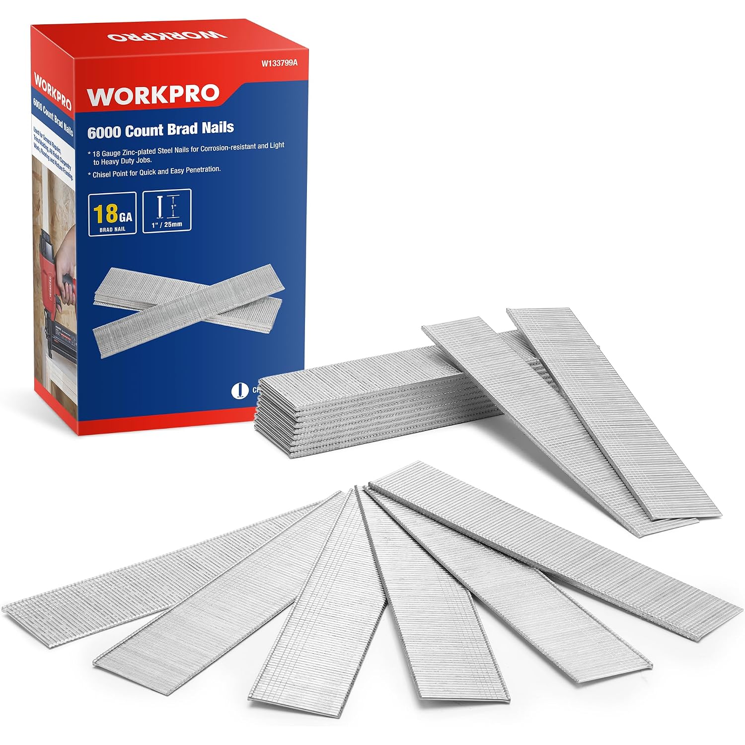 WORKPRO 6000-count brad nails box with 1 in galvanized 18-gauge nails