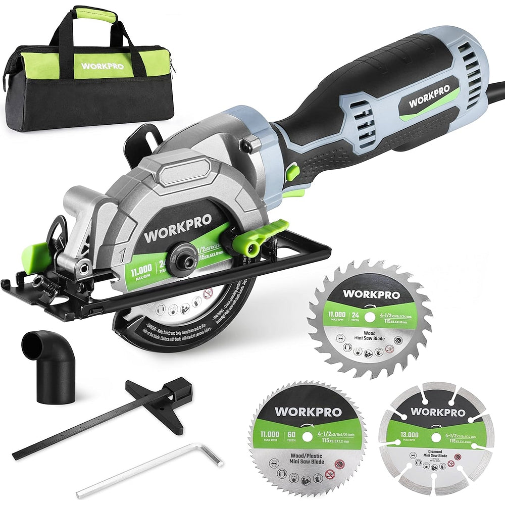WORKPRO 5.8Amp 3500RPM Circular Saw with Parallel Guide, Maximum Cutting Depth 1-11/16''(90°),1-1/8''(45°), Compact Circular Saw with Three 4-1/2