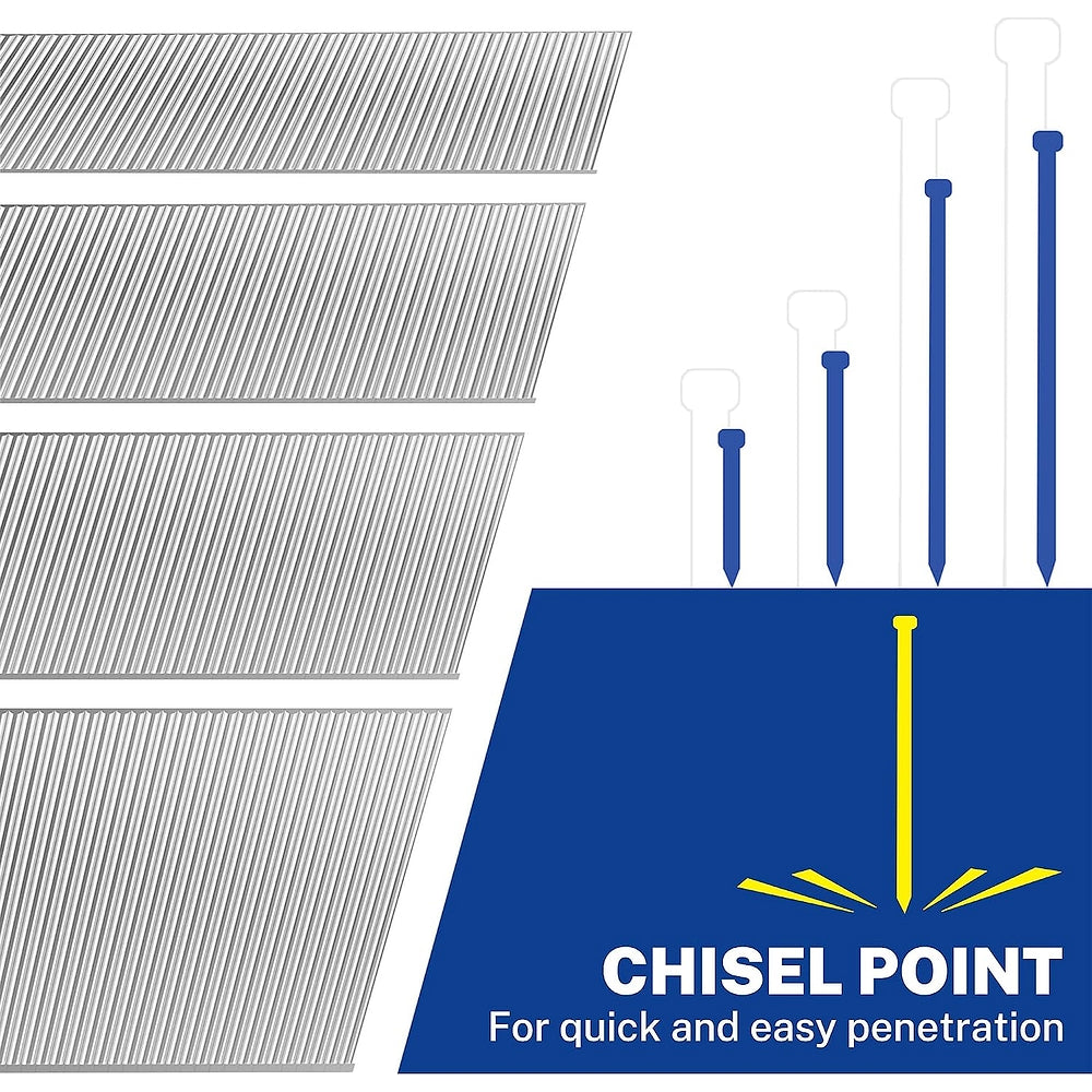 18 gauge brad nails with chisel point tip for quick penetration