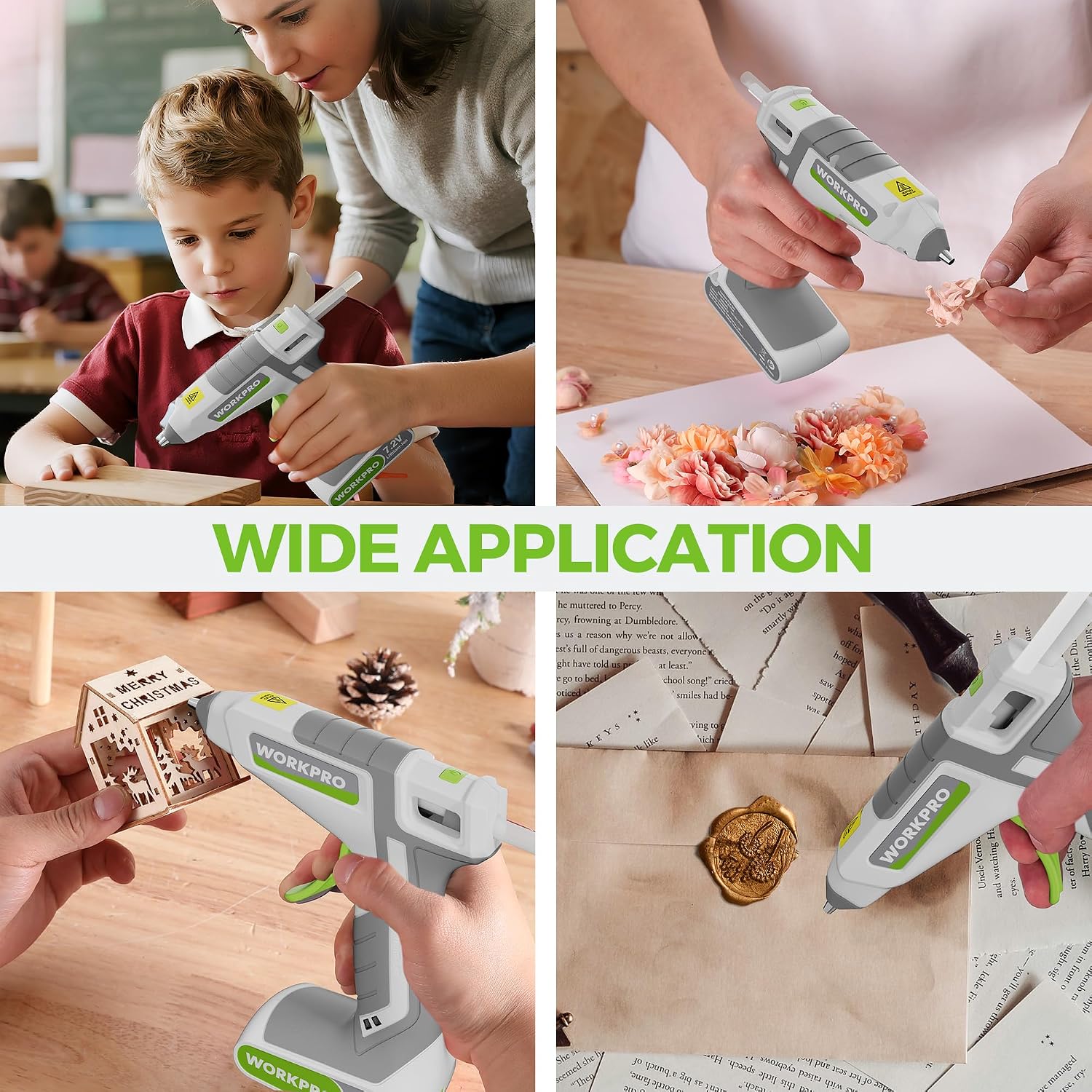 WORKPRO 7.2V Cordless Hot Melt Glue Gun Kit, White