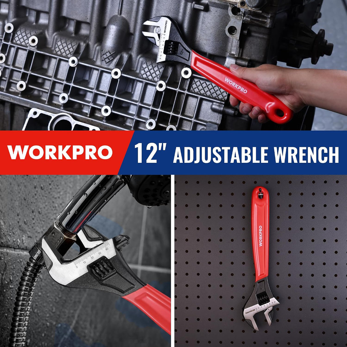WORKPRO 12-Inch Adjustable Wrench, Wide Jaw Cr-V steel Wrench