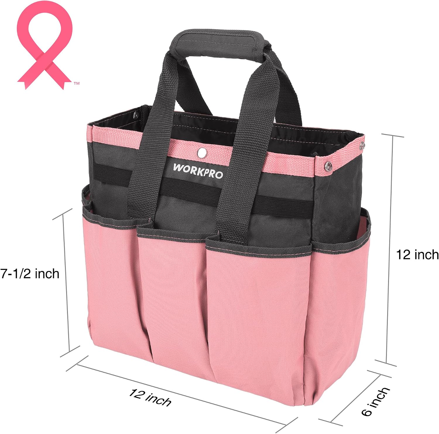 WORKPRO Garden Tool Bag in pink and black with 8 pockets, innovation quality and secure durable storage