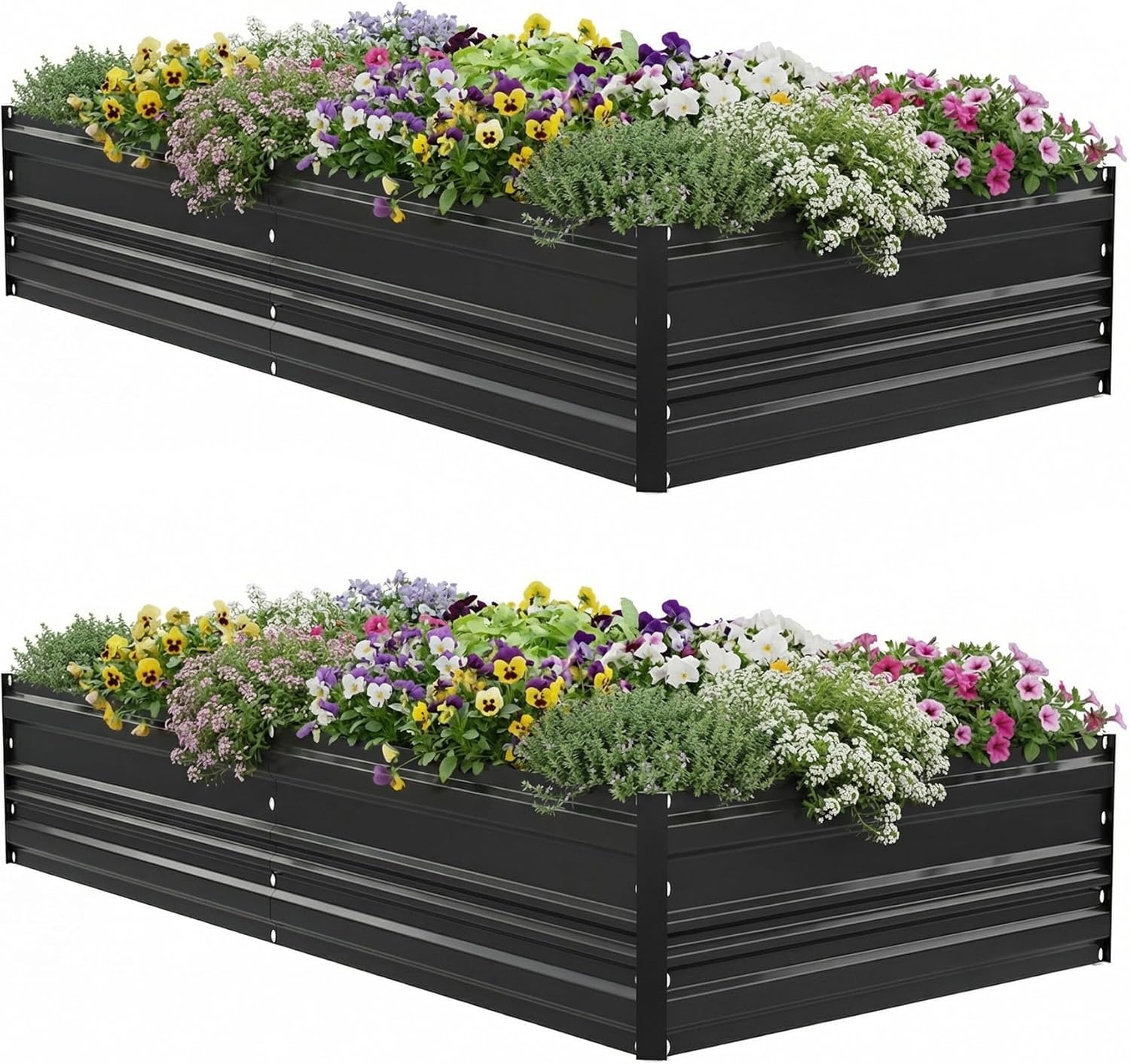 WORKPRO 7.5x4x1ft Outdoor Galvanized Metal Raised Garden Bed, Black, 2PK
