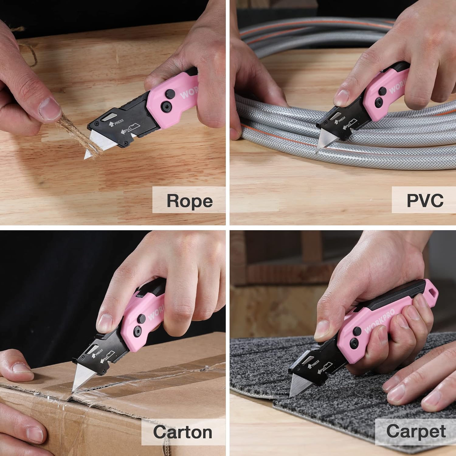WORKPRO Folding Utility Knife, Quick Change Box Cutte 13 Extra Blades Included - Pink Ribbon