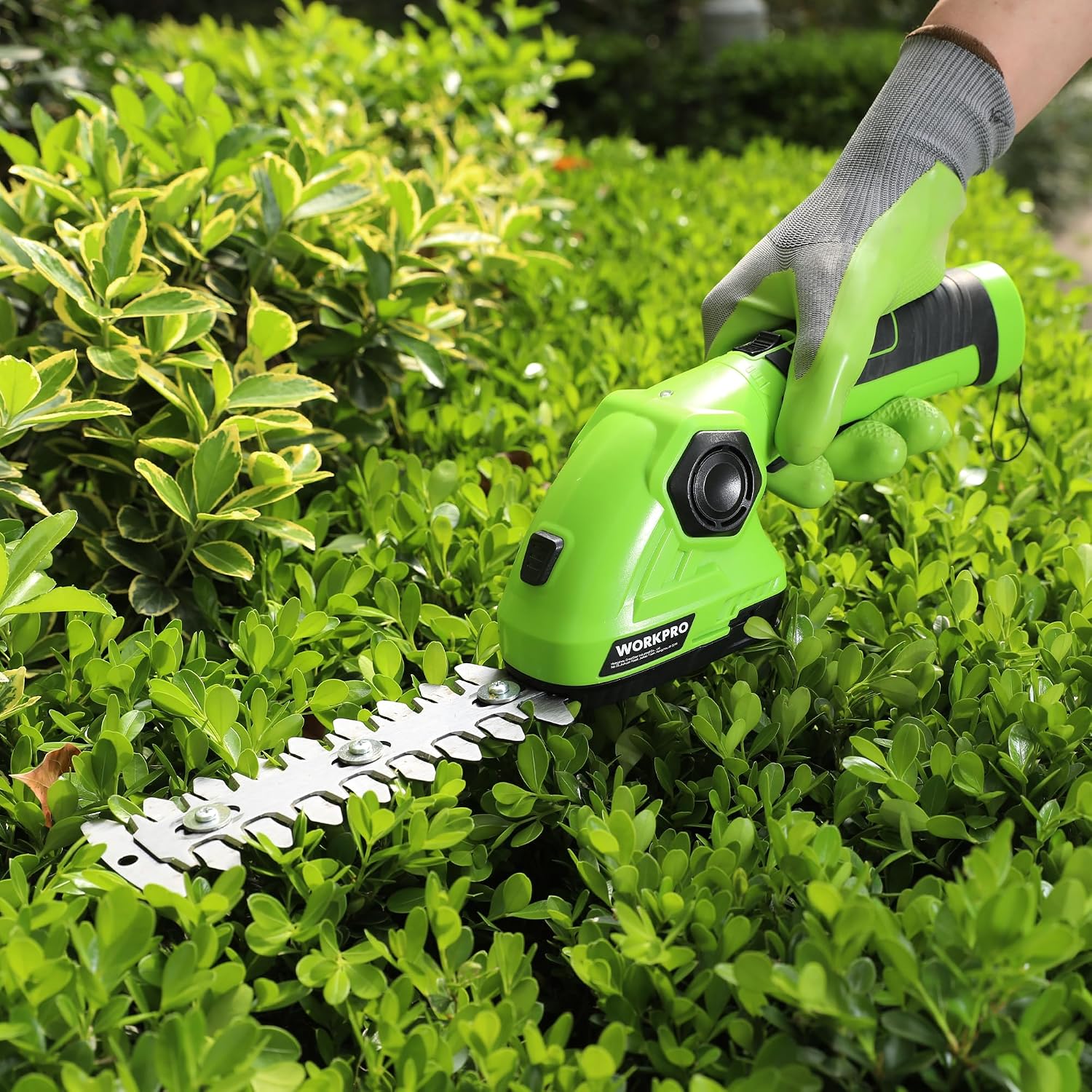 Replacement shrub trimmer blade set with silver teeth, green tool head