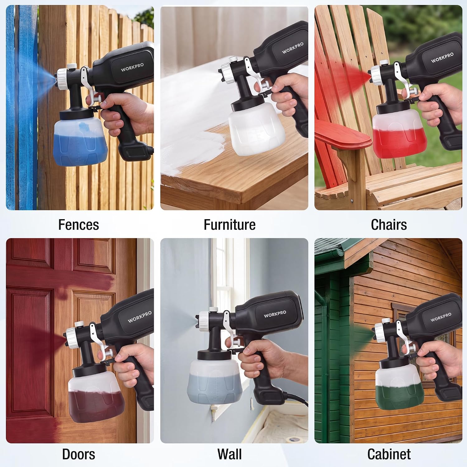 WORKPRO Paint Sprayer, 800W HVLP spray gun with 1300ml container, innovation quality secure adjustable flow control