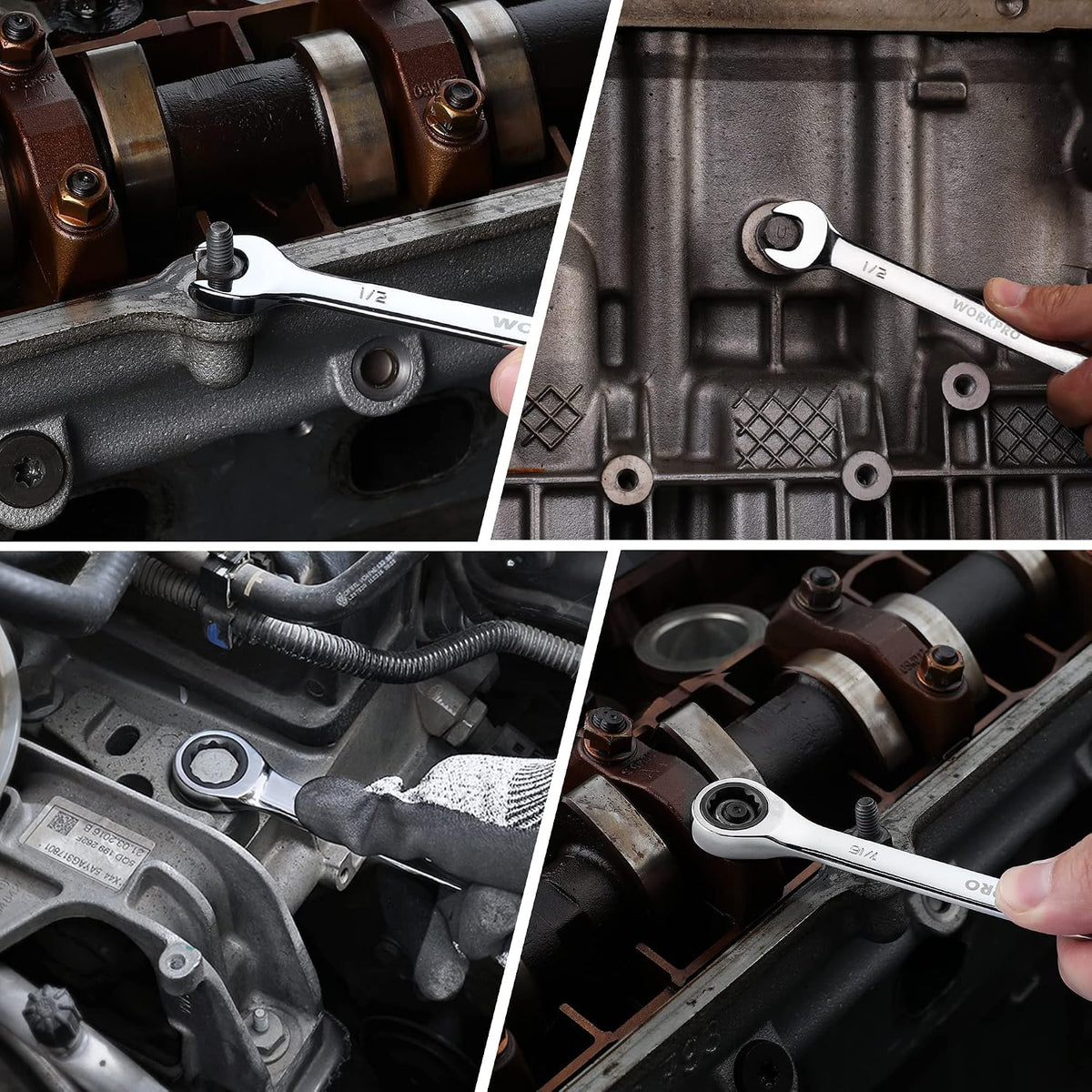 WORKPRO 7-Piece Ratcheting Combination Wrench Set, SAE with chrome vanadium steel for secure, durable, convenient garage work