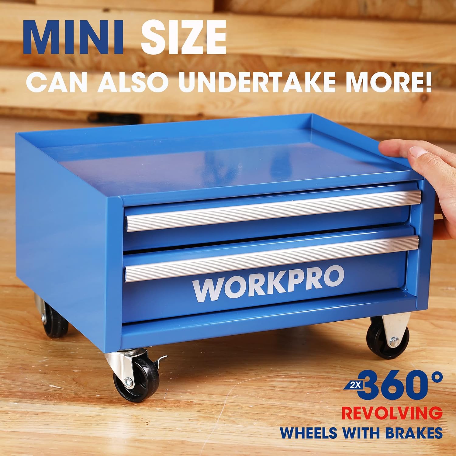 WORKPRO Beginner Kids Tool Set with 12 Inch Steel Tool Case on Wheels, Blue