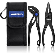 WORKPRO 2-piece mini pliers set with black pouch, water pump and long nose pliers