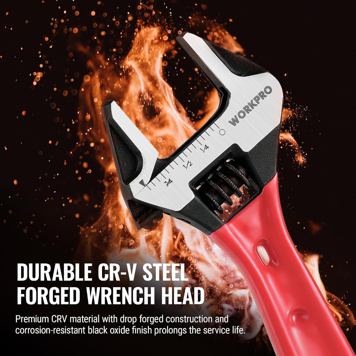 WORKPRO 4" Stubby Adjustable Wrench, 15/16" Extra Wide Jaw Opening