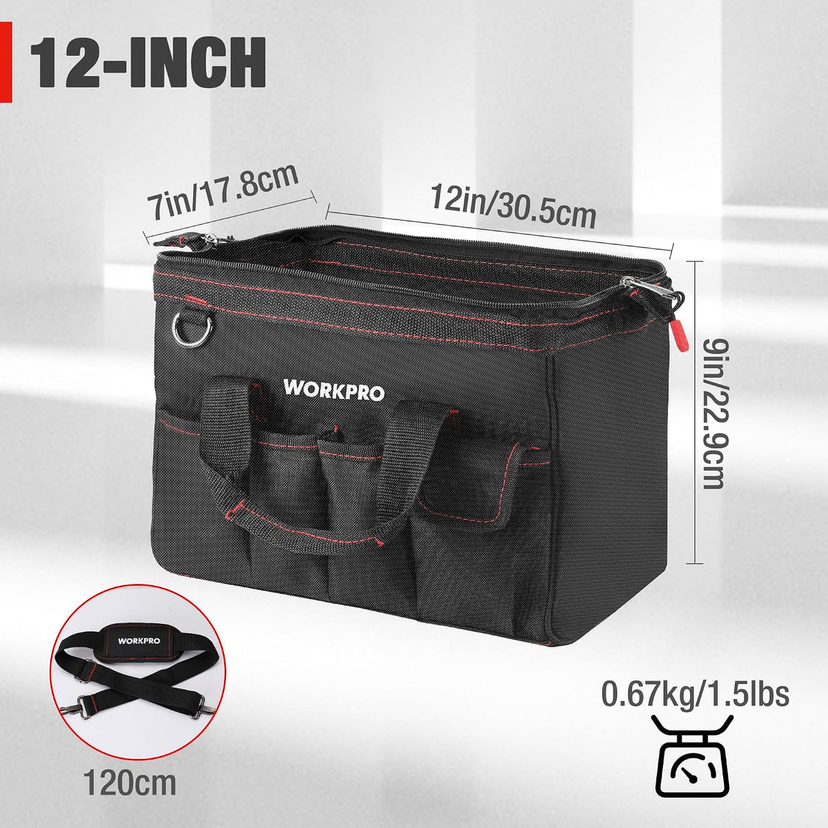 WORKPRO 12-inch Close Top Wide Mouth Storage Tool Bag