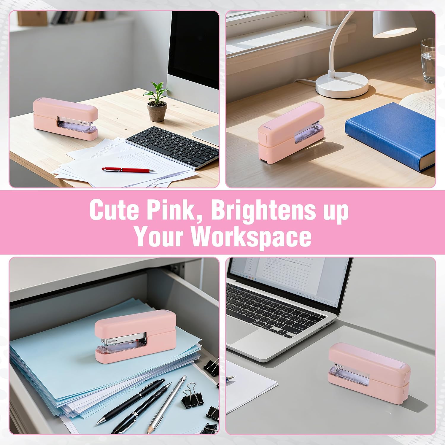 WORKPRO 2 in 1 stapler in pink with built in staple remover, secure, durable, convenient, quality