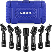 Blue storage case with seven black 1/2-inch drive driveline sockets