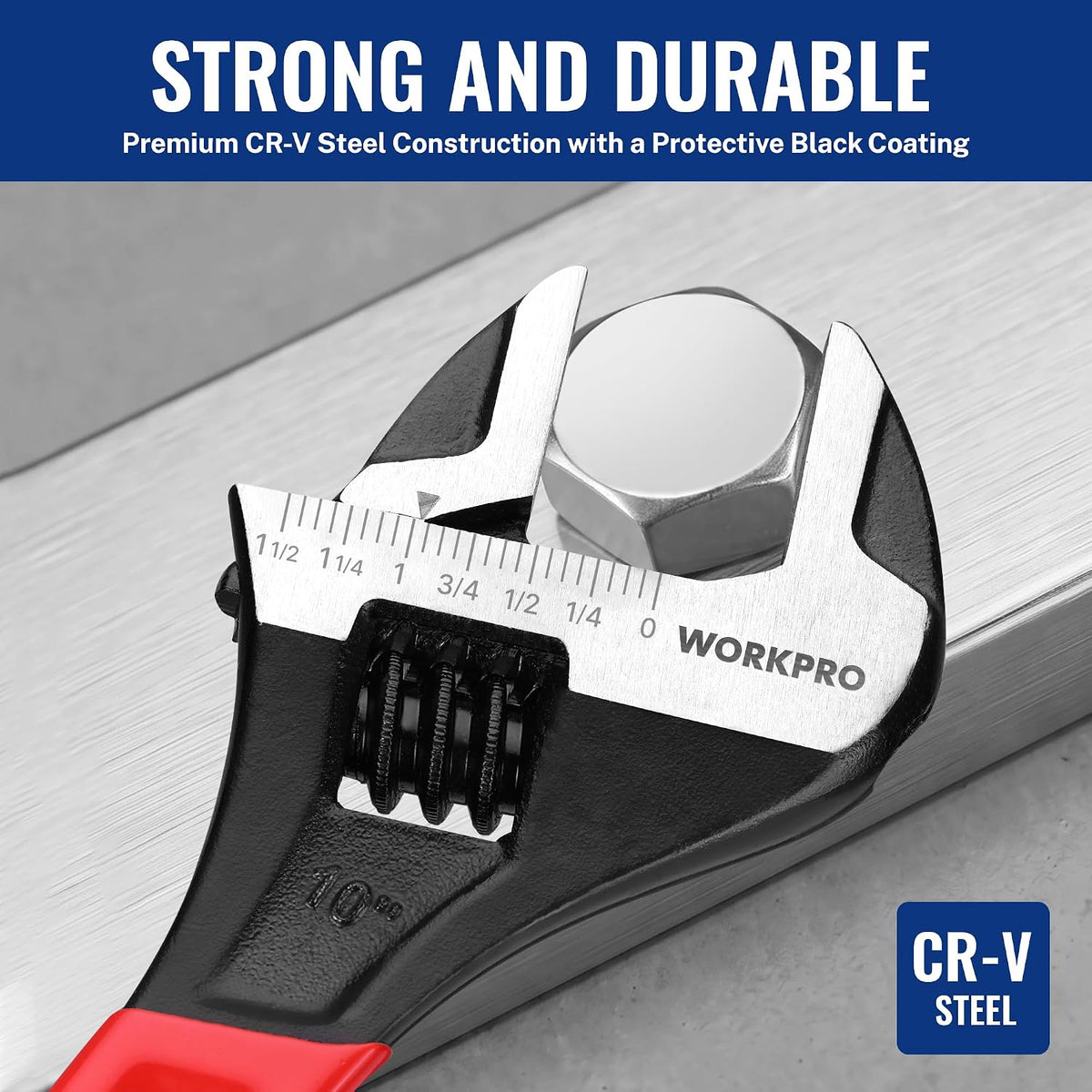 WORKPRO 4 PCS Adjustable Wrench Set, 6", 8", 10" & 12" Wide Jaw Wrenches