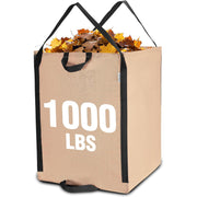 Light tan reusable yard waste bag with 1000 lb capacity marking and dual handles