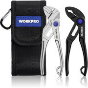 WORKPRO mini pliers set with black pouch, silver plier wrench and black groove plier