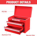 WORKPRO Metal Mini Tool Box, Top Tool Chest containing Two Drawers with Ball Bearing Slides, PVC Drawer Liners and PP Feet Pads, Durable Cold Rolled Steel Small Toolbox for Multi-Purpose Storage